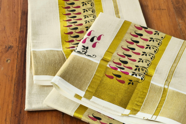 Maroon and Black mango designed single set Dothi (Mundum neriyathum)