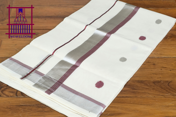 Silver border with maroon line putta saree