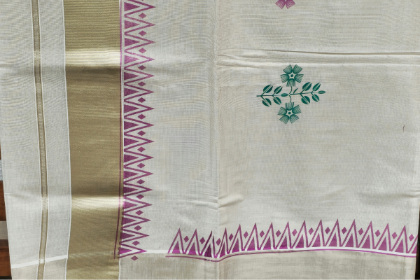Coloured Temple design Tissue saree