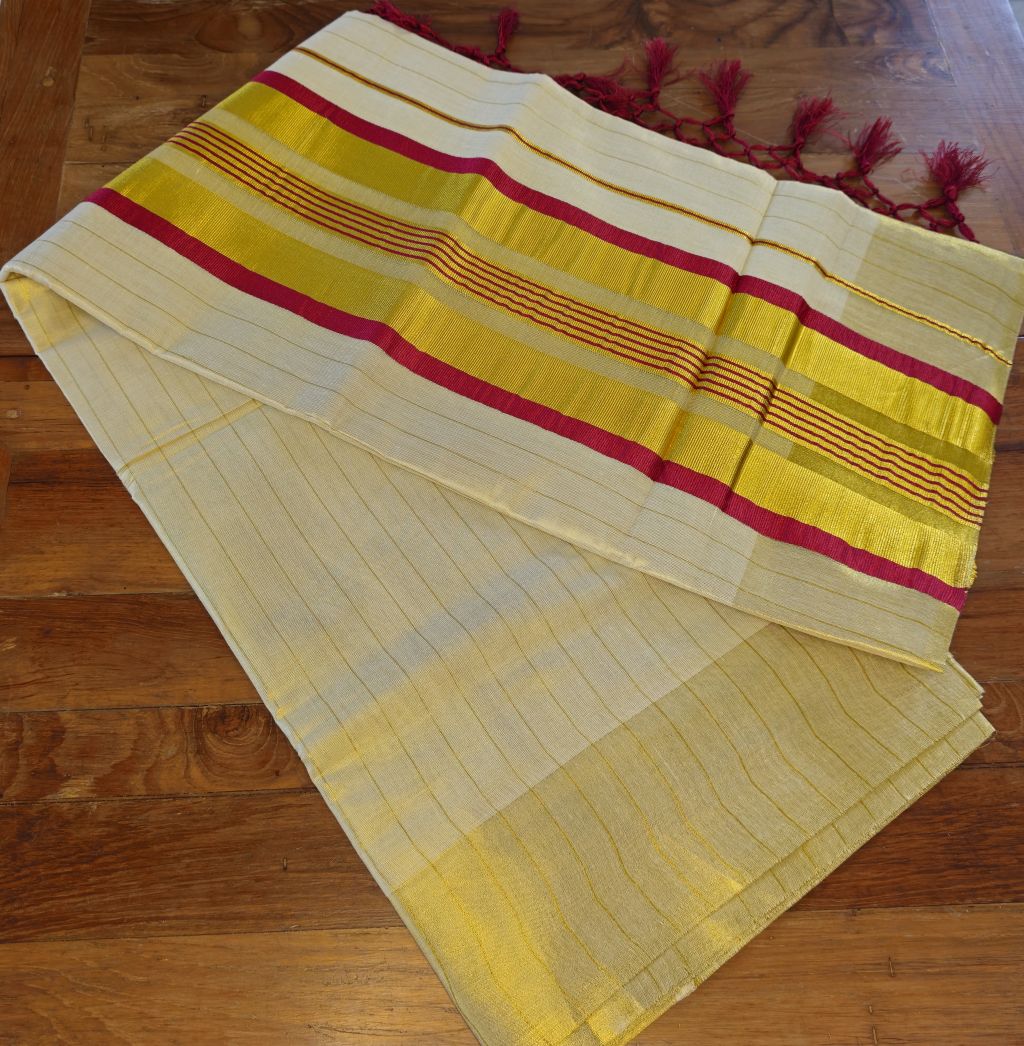 P000029 COLOR + JARI STRIPPED TISSUE SAREE