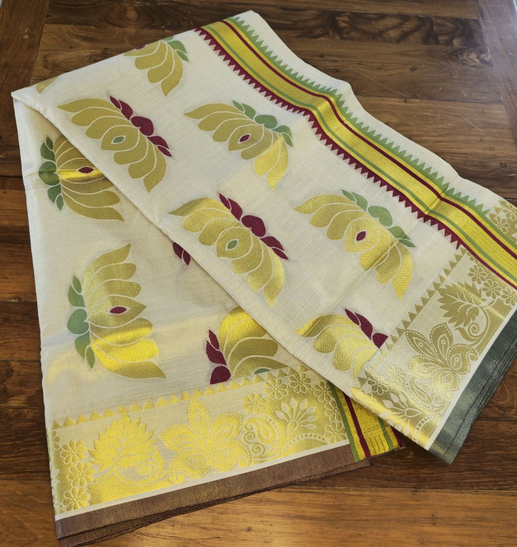 P000030 TEMPLE + LOTUS DESIGN TISSUE SAREE