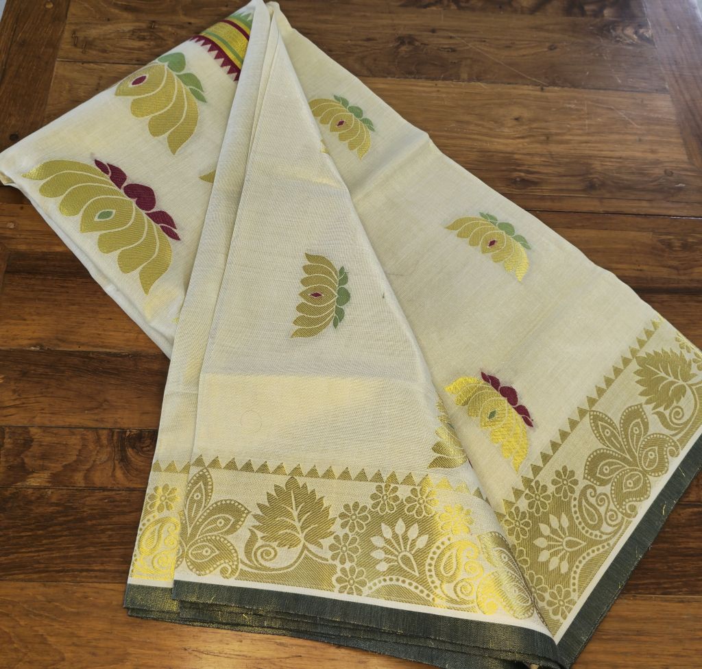 P000030 TEMPLE + LOTUS DESIGN TISSUE SAREE