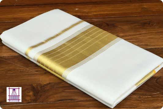 Plain Golden striped border saree