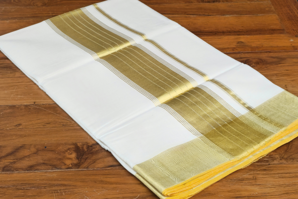Plain Golden striped border saree