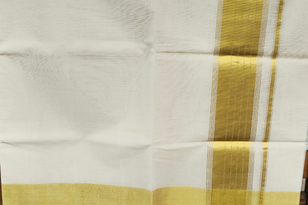 Plain Golden striped border saree