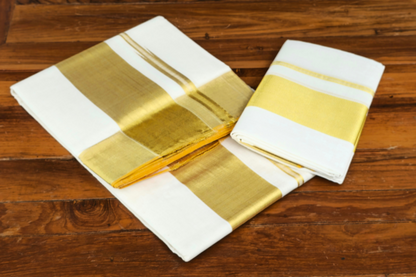 Golden Double set Dothi with blouse (Mundum neriyathum/Pudavayum Kavanium)
