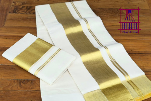Golden Double set Dothi with blouse (Mundum neriyathum/Pudavayum Kavanium)
