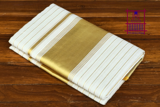 Golden border and striped single set Dothi with blouse (Mundum neriyathum)