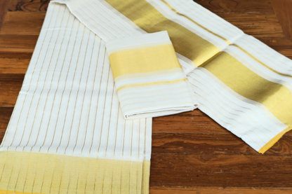 Golden border and striped single set Dothi with blouse (Mundum neriyathum)