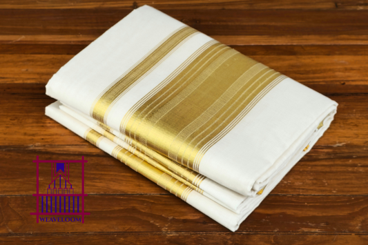 Plain lined Golden design Double set Dothi with blouse (Mundum neriyathum)