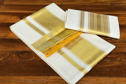 Plain lined Golden design Double set Dothi with blouse (Mundum neriyathum)