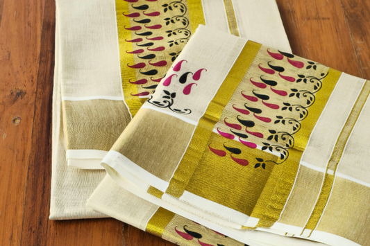 Maroon and Black mango designed single set Dothi (Mundum neriyathum)