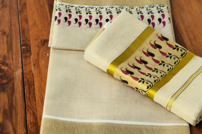 Maroon and Black mango designed single set Dothi (Mundum neriyathum)
