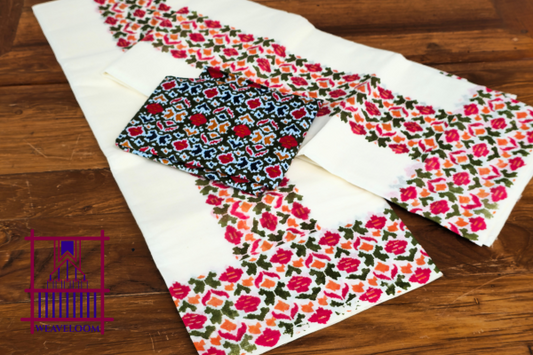 Green and Red printed design single set Dothi (Mundum neriyathum)