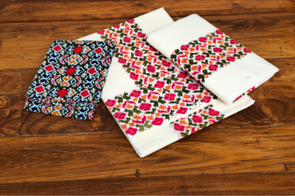 Green and Red printed design single set Dothi (Mundum neriyathum)
