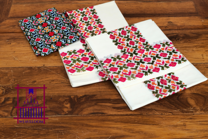 Green and Red printed design single set Dothi (Mundum neriyathum)