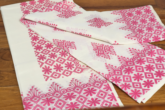 Pink printed design single set Dothi (Mundum neriyathum)