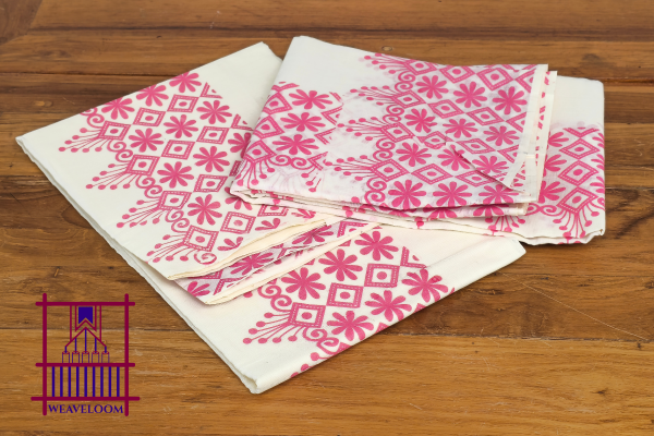 Pink printed design single set Dothi (Mundum neriyathum)