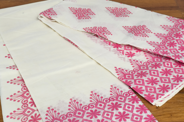 Pink printed design single set Dothi (Mundum neriyathum)