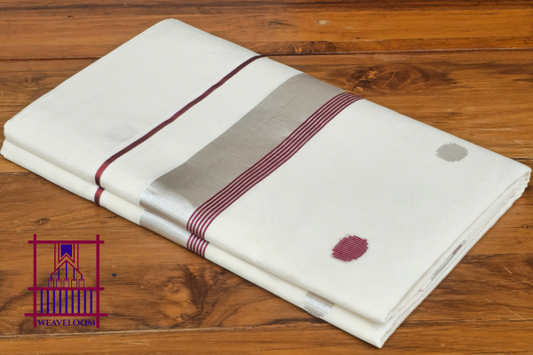 Silver border with maroon line putta saree