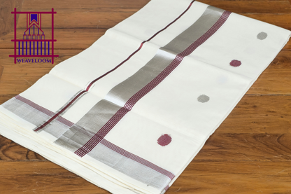 Silver border with maroon line putta saree