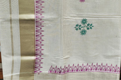 Coloured Temple design Tissue saree