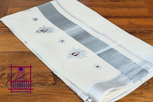Silver border with flower design saree