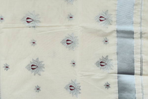 Silver border with flower design saree