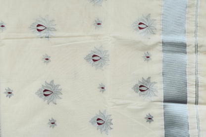 Silver border with flower design saree