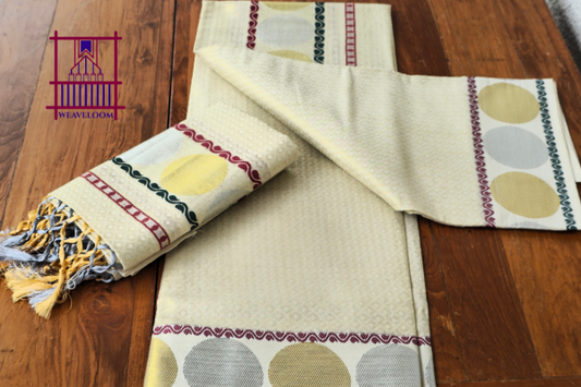 Maroon + Green with Gold/Silver Putta design single set Dothi (Mundum neriyathum)