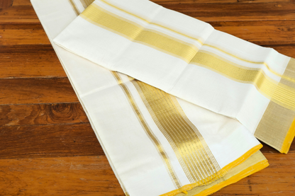 Golden striped design  Double set Dothi with blouse (Mundum neriyathum)
