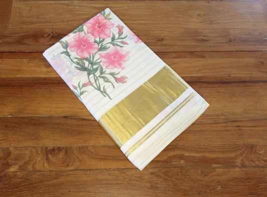 P000025 LINED JARI FLORAL PRINT SAREE