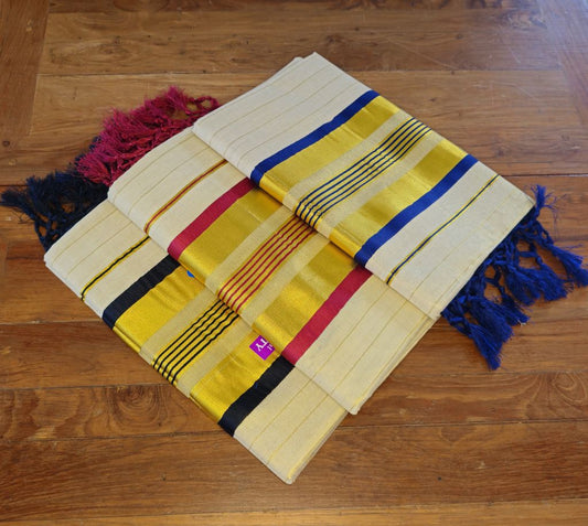 P000029 COLOR + JARI STRIPPED TISSUE SAREE