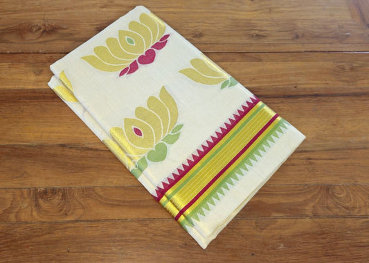 P000030 TEMPLE + LOTUS DESIGN TISSUE SAREE